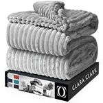 Clara Clark Cut Plush Fleece Throw Blanket - Throw Size - Lightweight Super Soft Fuzzy Luxury Bed Blanket for Bed - Machine Washable - (50x60) (Light Grey)