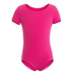 MAGIC TOWN Short Sleeve Leotard Girls Gymnastics Classic Ballet Dance Unitard (2-4,Rose)