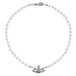 Pearl Necklace Ladies' Wedding Bridal Crystals Plated Saturn Pendant Necklace (Silver)