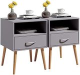 Joolihome Wood Bedside Table Set of 2 Cabinet Storage Nightstands 1 Drawer with Metal Handle, 42 x 42 x 56 cm (Grey, 2)