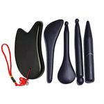 RCSTONE Gua Sha Massage Tool Set, Guasha Tools for Scraping Facial and Body Skin Massage Relief Stress Tool, Made of Black Bian Stones with Carry Pouch M35