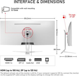 Gawfolk 34" IPS Ultrawide Gaming Monitor – 120Hz, 21:9 UWFHD, White