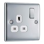 BG Electrical NPC21W Single Switched Power Socket with White Inserts, Polished Chrome, 13 Amp