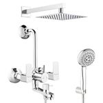 Specule Cube Series, Brass Wall Mixer For Bathroom 3 in 1 with Overhead Shower Set | Mist Hand Shower Set with 1.5 Meter Hand Shower Pipe | Wall Mixer | Shower Set (Chrome)