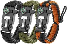NVioAsport Paracord Survival Bracelet (3 Pack) - Adjustable with Fire Starter, Whistle, Compass - Survival Gear for Hiking, Camping, Fishing, Gifts for Men Dad Husband