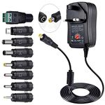 30W Universal AC to DC Power Adapter - Multi Output Voltages 3V 4.5V 5V 6V 7.5V 9V 12V Switching Power Supply with 8 Selectable Adapter Plugs for Routers Speakers Household Electronic (MAX 2A/2000mA)