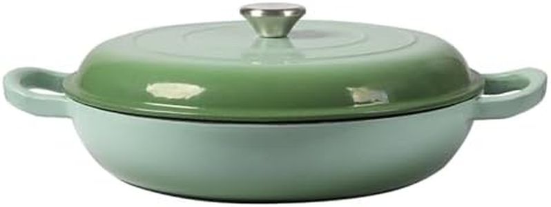 TOQUE Enameled Cast Iron Dutch Oven 3.5L Pot with Lid Kitchen Cookware Green, 3.7 Quart Camping Cooking Non-stick Slow Cooker Shallow Pan, Round Dutch Oven Pots for Bread Baking,Braise,Stew,Roast