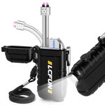 USB Rechargeable Electric Lighter with Retractable Neck, Windproof & Waterproof Arc Plasma Lighter with Flashlight for Outdoor Activities