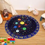 COZYLOOM 4Ft Round Kids Area Rug Galaxy Outer Space Solar System Educational Learning Carpet Non Slip Soft Crawling Play Mat for Kids Bedroom Nursery Playroom Classroom, 4' x 4' Round