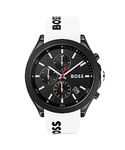 BOSS Men's 44mm Chronograph Quartz Watch Velocity Collection, with Black Textured Dial, White Silicone Strap, Date Function, 3 Sub-Dials, 5ATM Water Resistant - 1513718