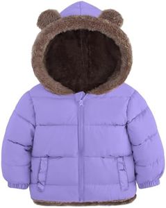 Enlifety 4T 5T Girls Winter Coat Purple Jackets for Kids Cozy Zipper Hooded Coats with Bear Ear