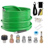 Sewer Jetter Kit for Pressure Washer,Water Jet Drain Cleaning Hose with Corner Rotating Button Spring Nose 1/4" NPT Sewer Cleaning Tool High-Pressure Nozzles,5800 PSI 50 FT