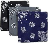 Bandana 3-Pack - Made in USA For 70 Years - Sold by Vets – 100% Cotton –Sewn Edges (Black, Charcoal, Navy)