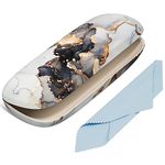 NPOOYI Eyeglasses Case, Hard Shell Protective Case for Glasses, Unisex for Women Men, Glass Case with Cleaning Cloth, Grey-Gold Marble