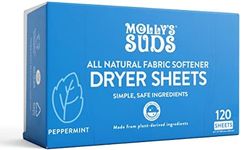 Molly's Suds Fabric Softener Dryer Sheets for Sensitive Skin | Plant-Based Static Reducer, Plastic-Free Packaging | Peppermint (120 Sheets)