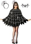 CONGRU 3 Pcs Spider Web Poncho for Women,Spider Web Costume Dress with Headband& Mask,Halloween Costume for Women