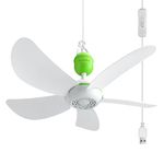 Roodike Mini USB Camping Ceiling Fan for Tent, 17" Portable Hanging Ceiling Fan for Outdoor Gazebo or RV, 13.2ft Long Cord with on/off Button, DC 5V, 330 RPM Rotation Speed, 36 dB Quiet