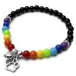 Rainbow Bridge Bracelet with Paw Print and Heart Charm - 6mm Acrylic Beads - Size 7 inches