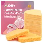 48-Count Compressed Facial Sponges, Disposable Face Sponges, AIDEA Reusable Makeup Remover Pads,100% Natural Cellulose Cosmetic Sponges for Facial Cleansing, Exfoliating, Mask Removal