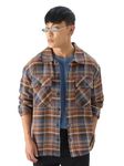 The Souled Store Plaids: Orion Brown Men and Boys Button Front Long Sleeve Oversized Fit Flannel Shackets Men's Flannel Shirt Winter Plaid Thick Jackets Shackets for Men Outerwear Layering Shirts