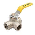 HOSEMART 3 Way Ball Valve 1" Inch BSP Female Threaded Forged Brass Nickel Finish For Oil Gas Water T/L Port