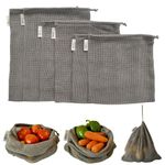 VARU Cotton Set of 6 Fridge Storage Bag | Reusable Fridge Storage Bags for Vegetables and Fruit, Multi-Purpose Eco-Friendly Cotton mesh net Bag for Freezer Organiser Drawstring Bag(Metal Grey)