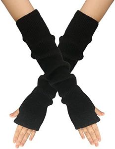 LERTREE Women Girls Knit Cashmere Blend Gloves Long Arm Warmers Elbow Warmers Fingerless Mittens with Thumb Hole (Black)