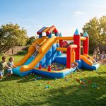 Bouncy Castle with Slide for Children: Inflatable Bounce House 9 in 1 - Kids Trampoline with Basketball Hoop & Climbing Wall, Indoor Outdoor Play Centre with Air Blower for Birthday Party Garden