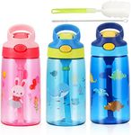 SUPPRUI Kids Water Bottles with Straw for School,480ml Water Bottle Kids,BPA-Free,Leakproof Drink Bottle for Boys & Girls(Light Blue Shark)