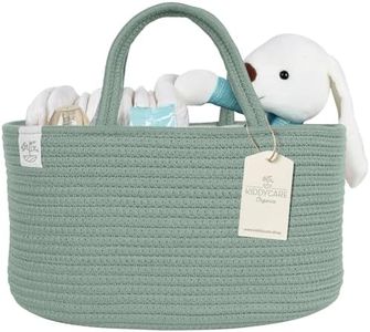 KiddyCare Diaper Caddy Organizer for Baby Nursery Basket with Handle Lid Nursing Caddy with Changing Table Organizer Cart Newborn Caddy Basil Large