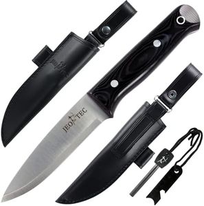 JEO-TEC Nº18 Coltello da Caccia Outdoor Sopravvivenza Campeggio Pesca Arrampicata - Lama in acciaio Sandvik 14C28N / HRC 57-59 - Fodero per Cintura in pelle + ferrocerio (firesteel)