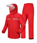 Coutyuyi Men's Rain Suit Waterproof Jacket & Trouser Suit Raincoat Unisex Rain Jacket Outdoor Anti-Storm Hooded Rainwear (M, Red)