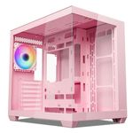 Vetroo AL900 ATX PC Case with 270° Full View Tempered Glass, Pre-Installed ARGB & PWM FDB Fan, Supports 360mm Radiator & 10 Fans, Type-C Ready, for 40 Series GPUs - Pink