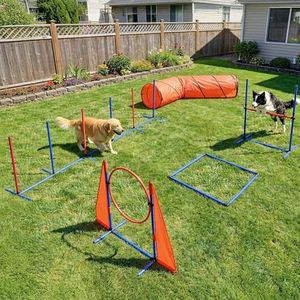 YITAHOME Dog Agility Accessories Kit: Includes Flirt Pole Toy, 2 Hurdles, 3 Frisbees, 6 Weaving Poles, 1 Agility Tunnel, Pause Box, Full Set of Agility Equipment for Backyard Outdoor