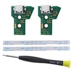 EMSea 2PCS Interface Board JDS-040 and 12 Pin Ribbon Cable Compatible with PS4 Pro/Slim Wireless Controller Replacement Charging Port Assembly