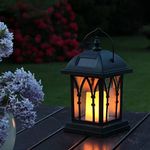 Festive Lights Solar Candle Realistic Flickering Effect LED Lantern Lights Outdoor Hanging Hook Garden Lighting, Patio Table Decking Lawn IP44 Waterproof Amber LED Decoration – Black (27cm)