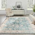 Syalife Washable Rug Vintage Area Rugs, 9'x 12' Living Room Rug with Non Slip Backing, Ultra-Thin Medallion Distressed Non-Shedding Boho Rug, Persian Vintage Floor Mat Indoor Rug (FG04-Green, 9'x 12')