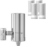 Waterdrop Water Filter Tap, Stainless-Steel Water Filter for Tap, Water Tap Filter Reduces Chlorine, Odor and Bad Taste - 𝐎𝐧𝐥𝐲 𝐅𝐢𝐭 𝐒𝐭𝐚𝐧𝐝𝐚𝐫𝐝 𝐅𝐚𝐮𝐜𝐞𝐭𝐬 (4 Filter Included)