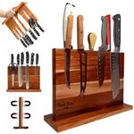 Premium Magnetic Knife Block Natural Acacia Magnetic Knife Holder Stand for Kitchen Counter Double Sided Strong Magnets Holds upto 12 Knives Anti Slip Base Knife Stand Knife Storage Block Knife Rack