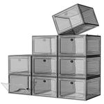 Large Clear Shoe Boxes Organizer【Thicker Material】Stronger Shoe Box with Magnetic Door, Stackable Shoe Storage Box for Closet, Foldable Space-Saving Storage Bins Shoe Cabinet, Clear Black【9-Pack】