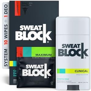 SweatBlock Antiperspirant Deodorant MAX CLINICAL System for Men & Women. Treat Hyperhidrosis, Excessive Sweating & Underarm Odor - (10) DRIBOOST Nighttime Antiperspirant Wipes + (1) Clinical Strength Deodorant Stick