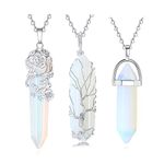 XIANNVXI 3Pcs Crystal Necklaces for Women Opal Silver Necklace Pendant Healing Crystals Tree of Life Flower Hexagonal Natural Reiki Jewelry Gift