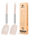 Pack of 2 Silicone Slotted Spatula,Non Stick Solid Kitchen Turner, High Heat Resistant BPA Free Cooking Utensils for Fish, Eggs, Pancakes (Khaki)