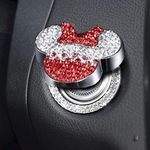 Pangpai Car Cute Push to Start Button Cover Accessories, Bling Crystal Car Engine Start Stop Button Cover, Red Car Decoration Interior Decal for Women Girl