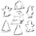 Large Christmas Cookie Cutter Set - 7 Piece - Santa, Reindeer, Gingerbread Man, Christmas Tree, Angel, Ugly Sweater, Winter hat - Stainless Steel