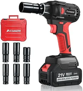 AOBEN 21V Cordless Impact Wrench, 400N.m Max Torque, 3000rpm Speed, 4.0Ah Li-ion Battery, 6Pcs Driver Sockets, Fast Charger, Tool Bag