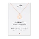 LUUK LIFESTYLE Stainless steel necklace with compass pendant and HAPPINESS card, travel lucky charm, 20” adjustable chain, gift for girlfriend, mother, timeless fashion accessory, wanderlust, rose