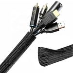 1/2"-10Ft Black Cable Tidy Sleeve, USB Cable Management, Cable Sleeve for Computer Wire Tidy, Cord Protectors from Pets Chewing, Self-Wrapping Wire Loom Tubing, Flame Retardant