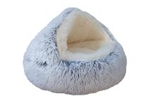 ZaneSun Calming Round Dog Beds &Cat Cave Bed with Hooded Cover,Plush Fluffy Dog Bed Anti-Anxiety Cat Cave Bed,Waterproof Bottom Washable (Grey, 20 x20inch)