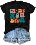 QAUN Mama Shirts in My Mom Era T Shirts for Women Funny Letter Print Tees Mothers Gift Tops Black